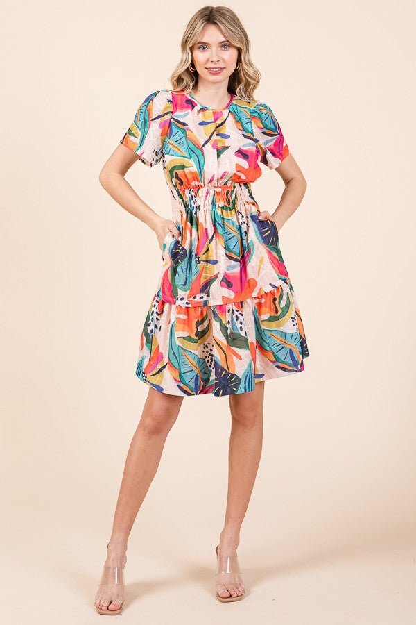 21207502_1e096097-948d-4805-a2db-492426ef0110.jpg Lime 'N' Chili Abstract Print Mini Dress in Fuchsia Combo - Image 1