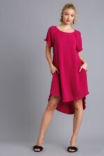 Umgee Ruby High Low Linen Blend Dress with Frayed Details - Image 2